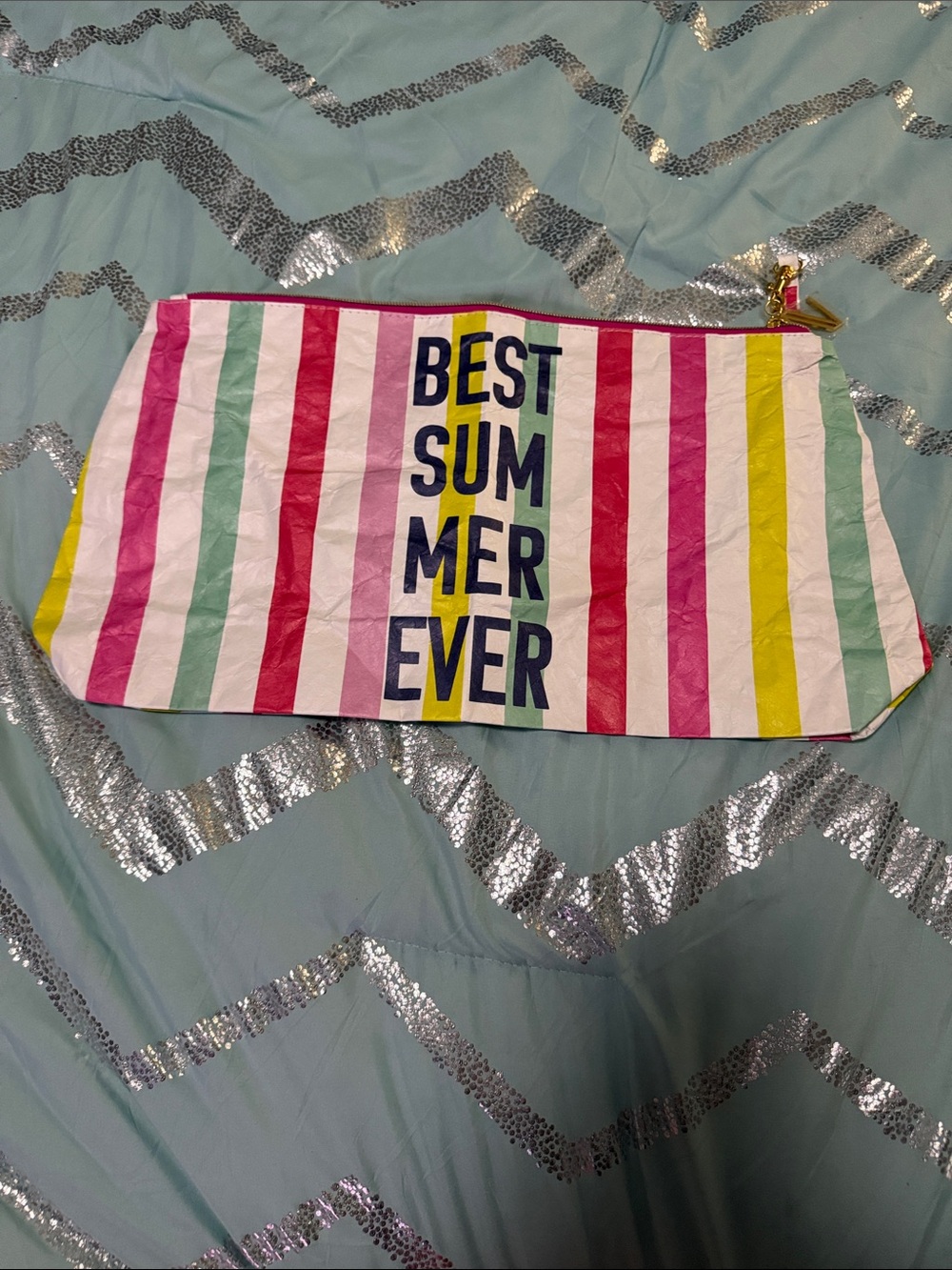 Striped "Best Summer Ever" Zipper Pouch